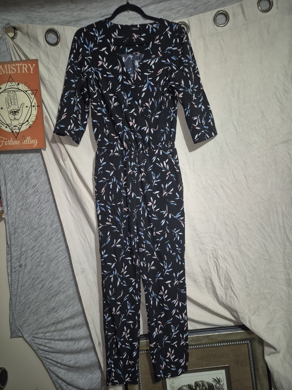 Cotton On Black Jumpsuit with Pink & Blue Leaf Print
